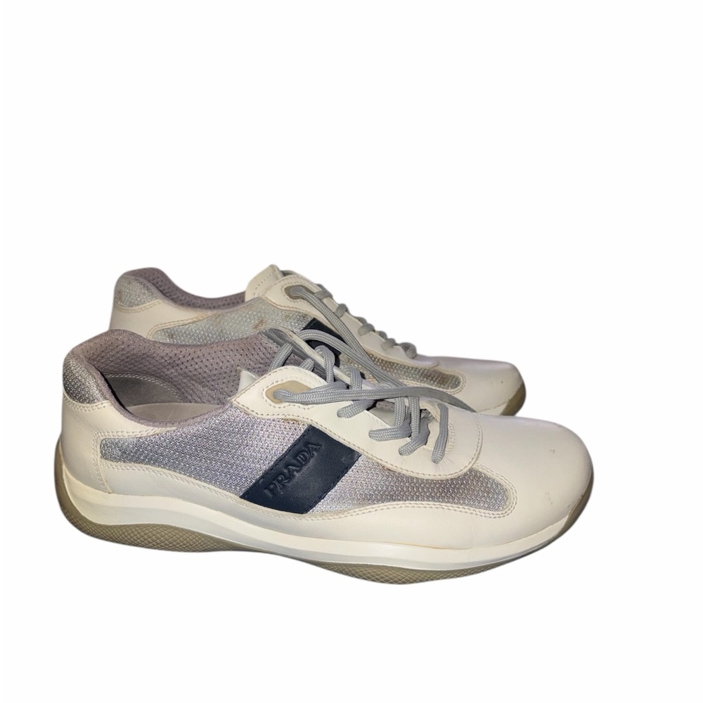 Prada Men’s White/Silver/Navy Sneakers